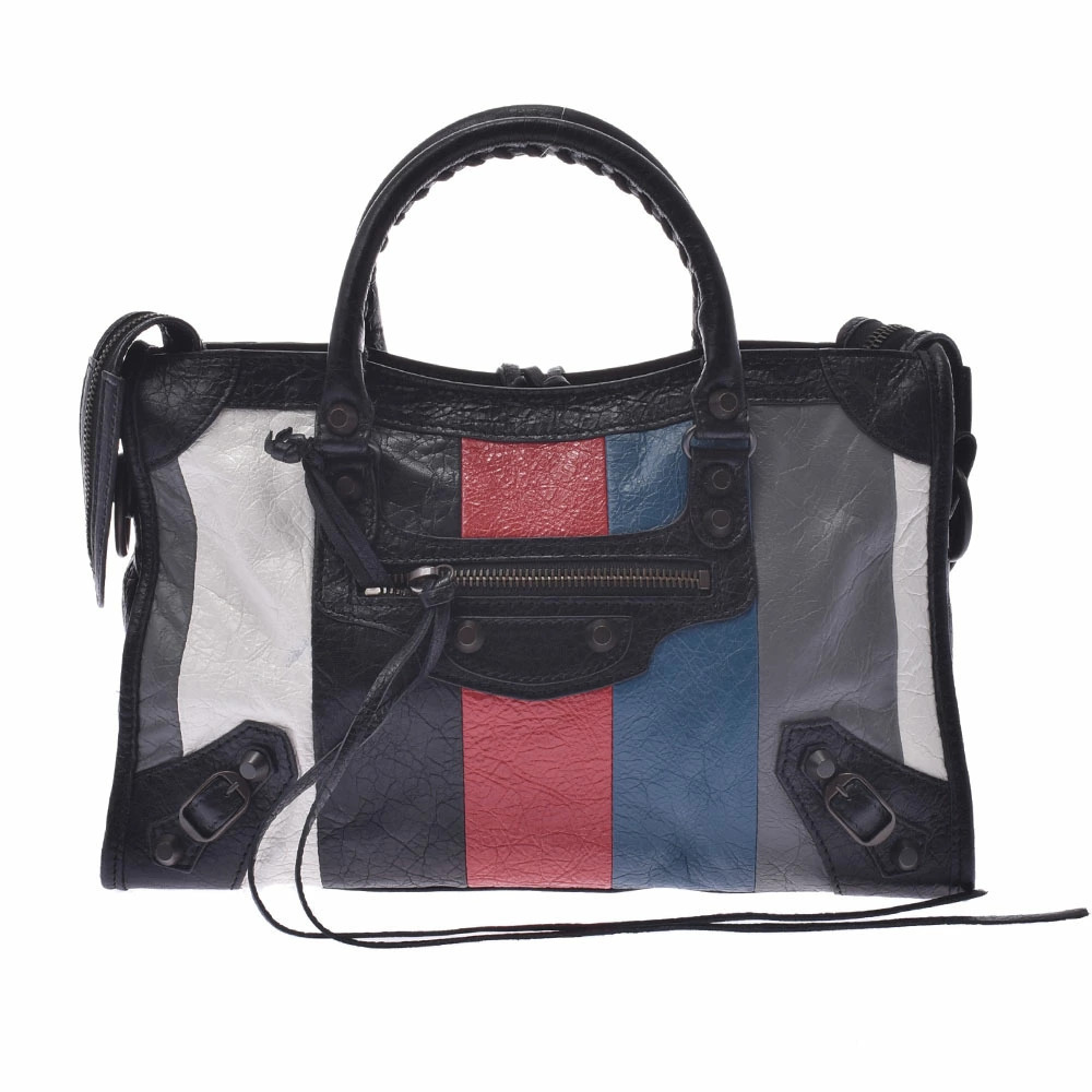 BALENCIAGA The City Bazaar Bag Black Gray Blue Red White Calfskin Handbag
